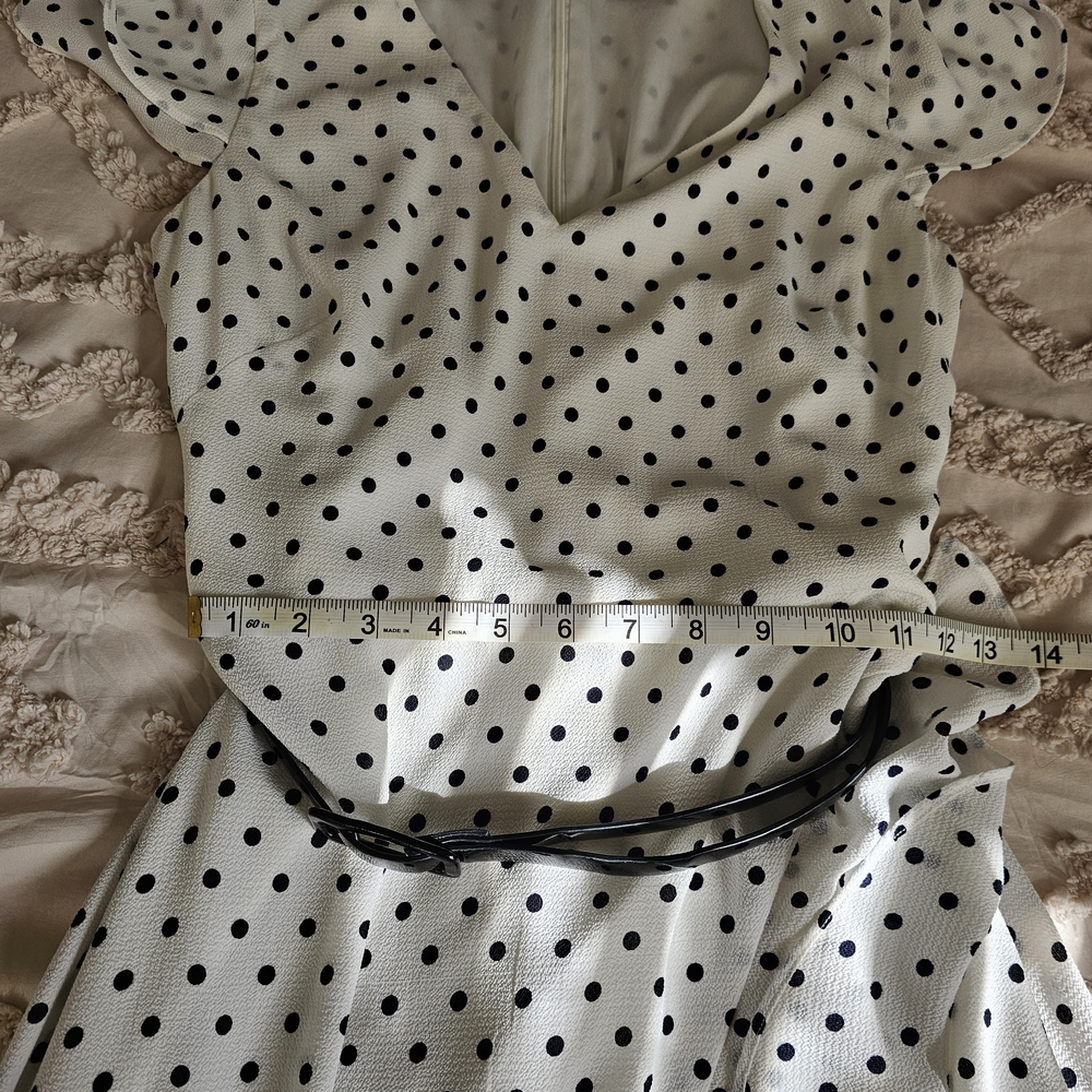 Ralph Lauren White Midi Dress with Black Polka Dots - Picture 3 of 10
